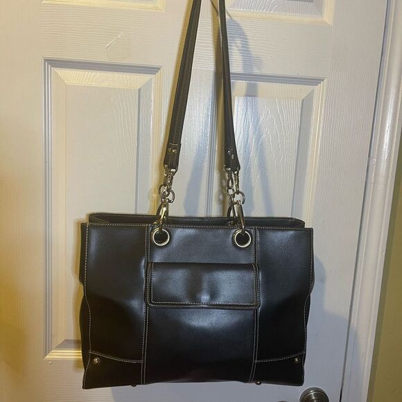 Wilsons Leather Black Briefcase Satchel  Silver tone Hardwares - Picture 1 of 15